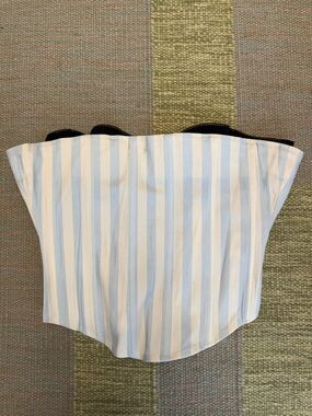 Miaou Striped Blue and White Corset Top with built in black lace bra